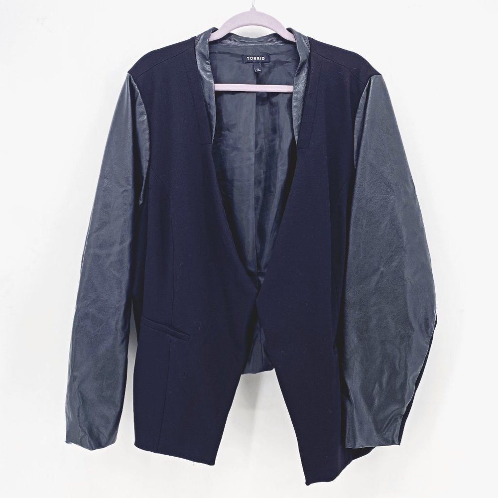 Torrid Faux Leather Sleeve Open Blazer